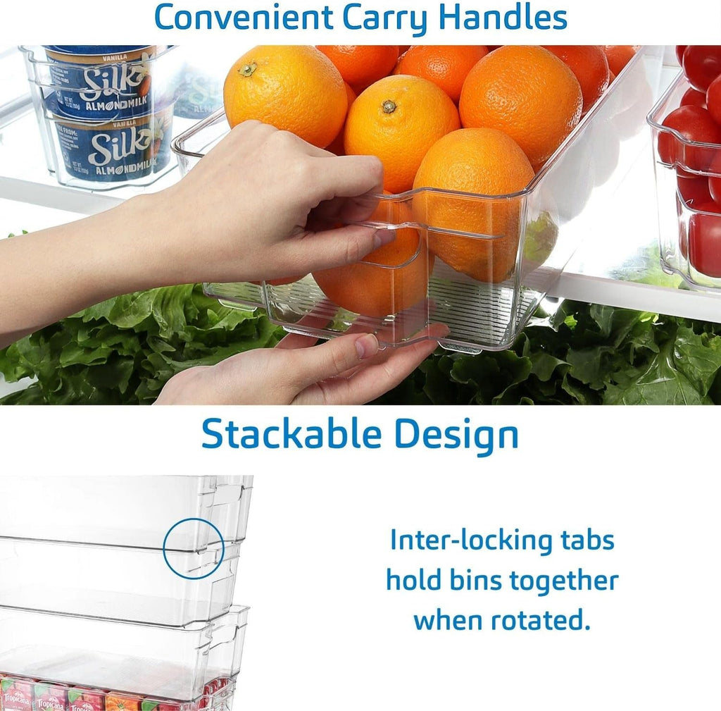 Caddy Organizer — 8-Piece Stackable Fridge & Freezer Set | Clear Acrylic Bins