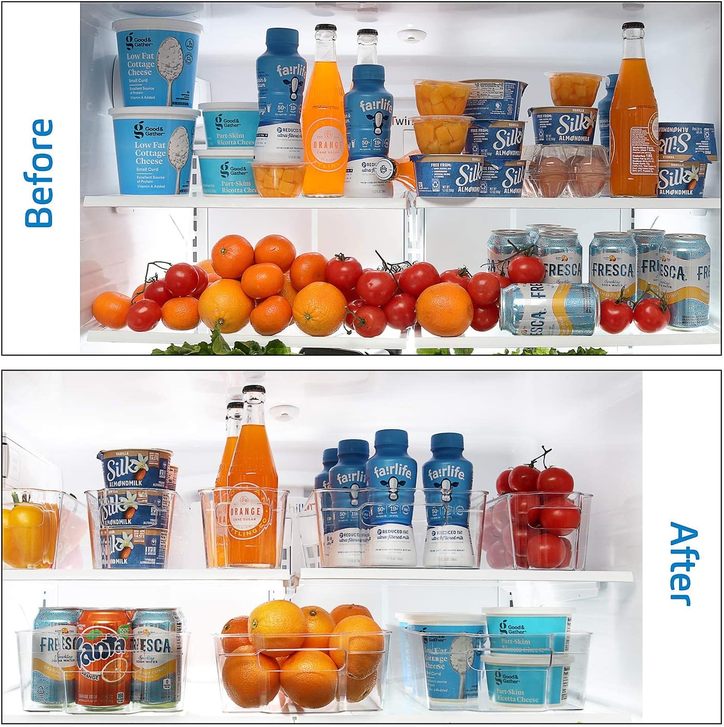 Caddy Organizer — 8-Piece Stackable Fridge & Freezer Set | Clear Acrylic Bins