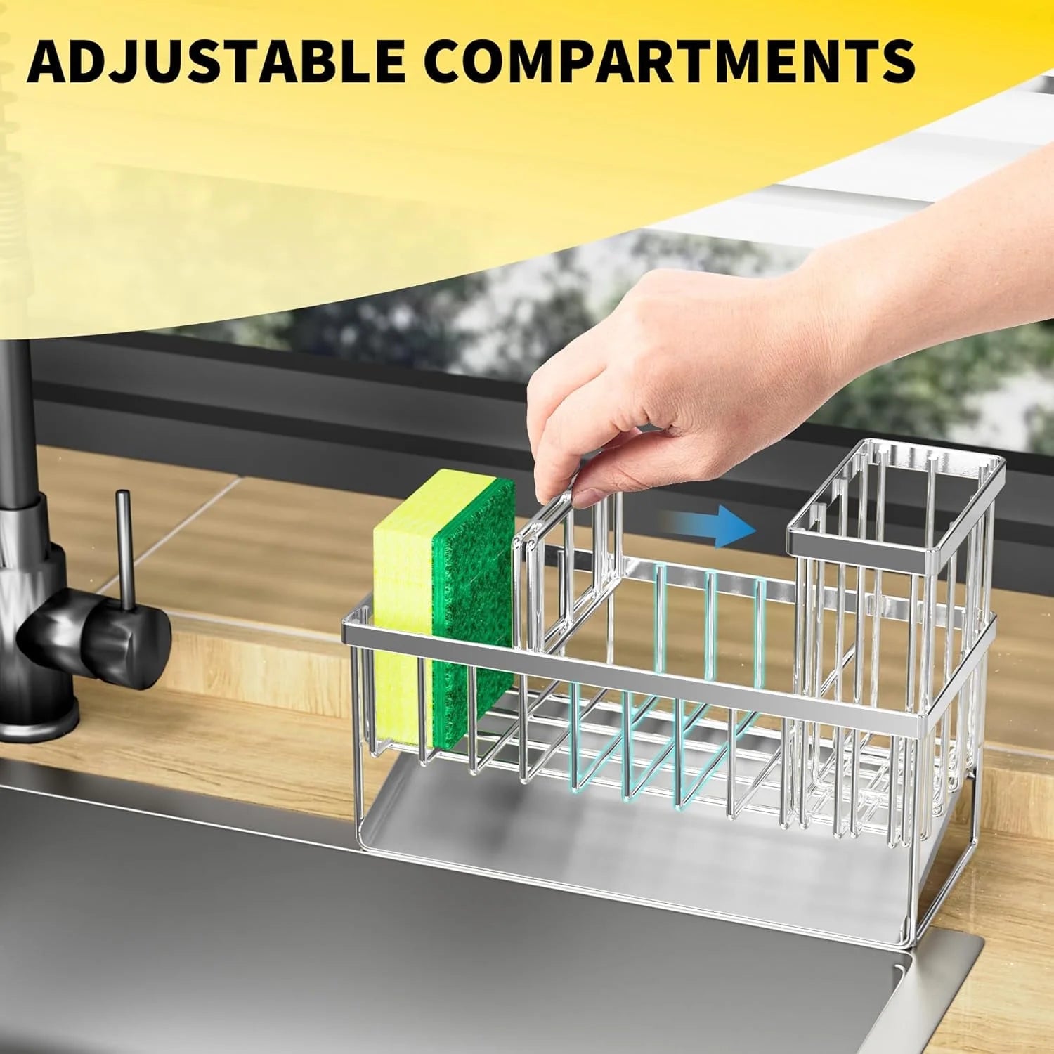 Stainless Steel Sink Caddy Kitchen Organizer, Waterproof and Rustproof, Silver, 1 Count