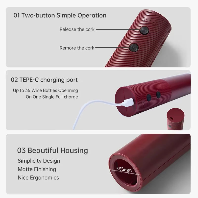 Automatic Wine Bottle Opener USB Rechargeable Electric Wine Corkscrew Opener One-Click Button Wine Tools Bar Kitchen Products